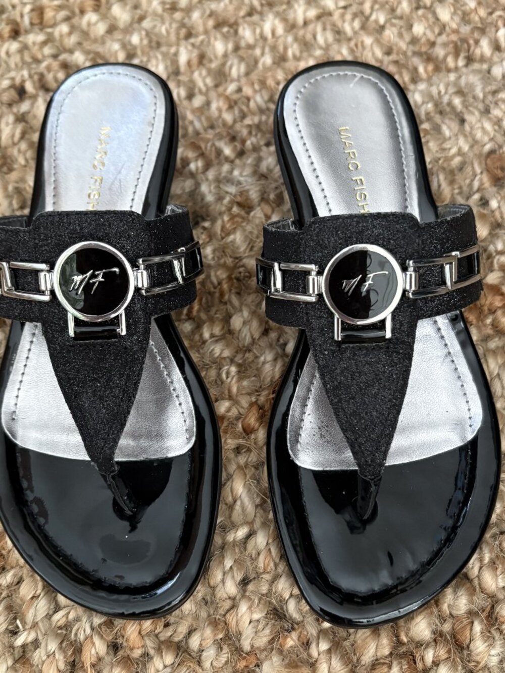 Black Wedge Glitter Sandel by Marc Fisher